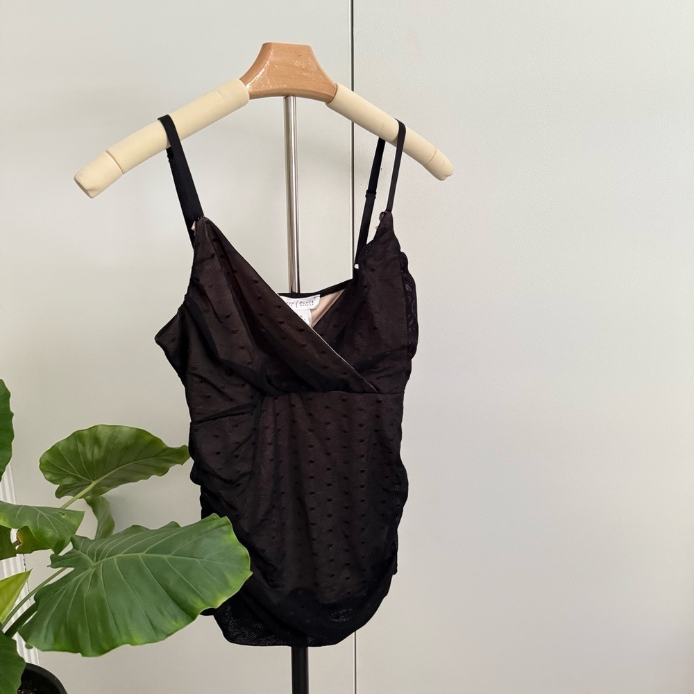 White House Black Market Black Ruched Sheer Lined Cami Top Size M Adjustable